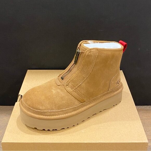 UGG Women's Neumel Platform Zip Chestnut Ankle Boots Bootie Shoes Flats NEW - Picture 1 of 4